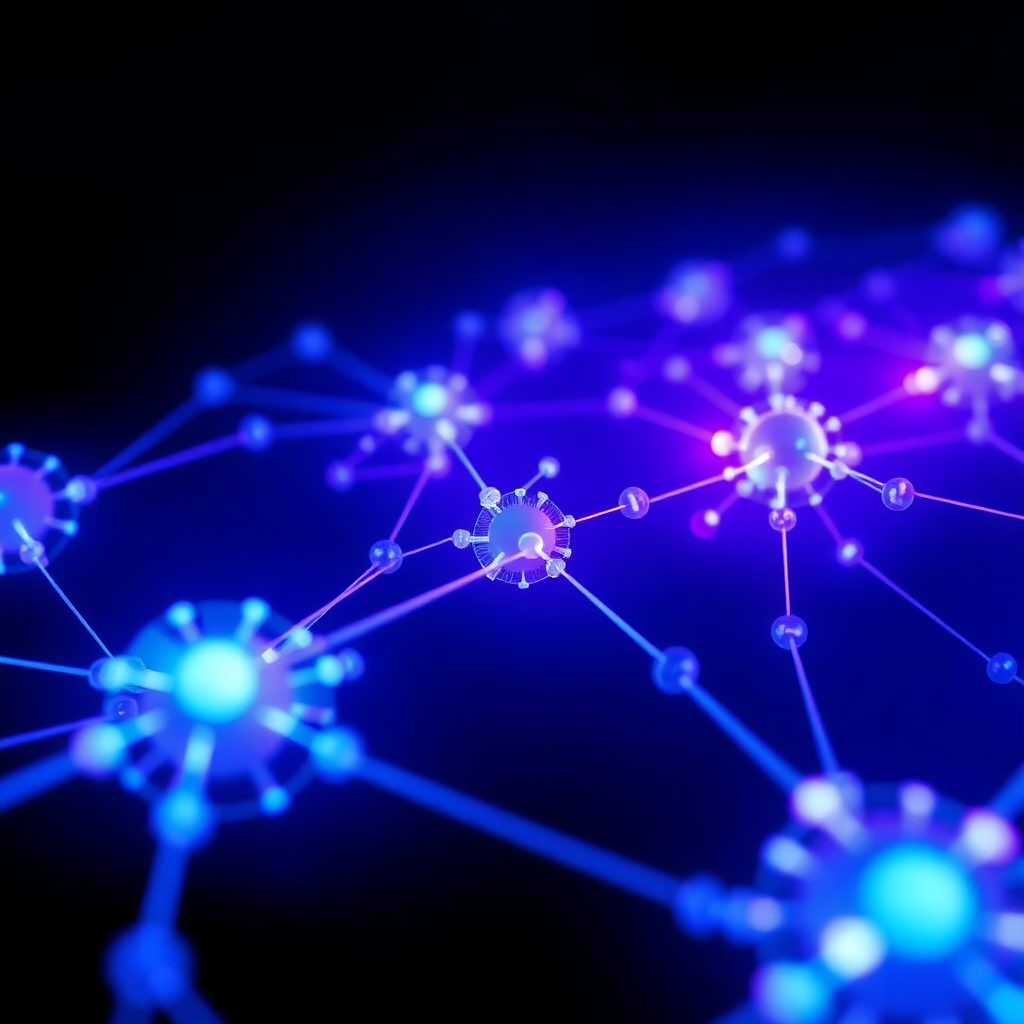 Neural network visualization with glowing connections representing AI and technology innovation